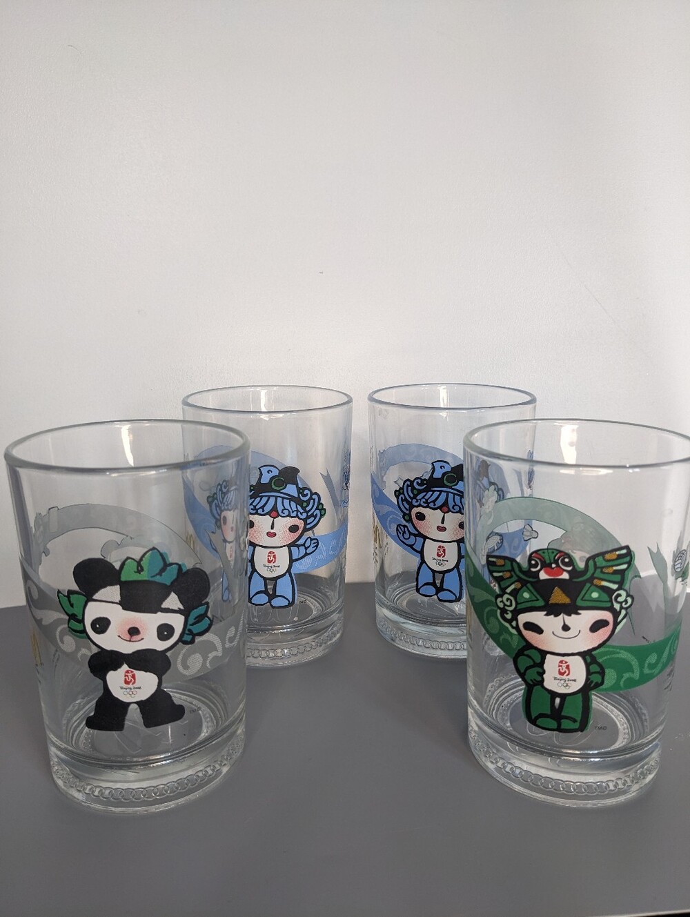 McDonalds Beijing 2008 Olympic Fuwa Mascot Glass Set Four Piece Collectible